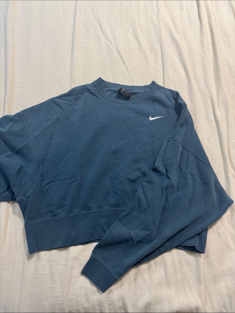 Nike Teal/Navy Cropped Crew Sweatshirt with White Swoosh